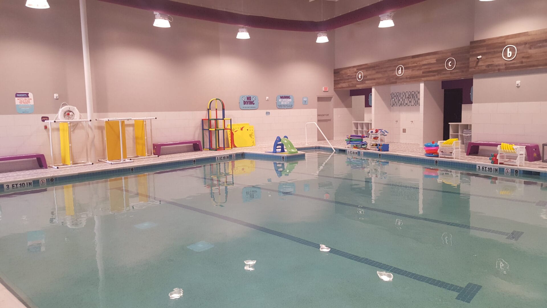 Empty indoor swimming pool at Emler Swim School