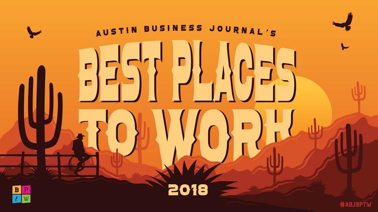 Banner for Austin Business Journal's Best Places to Work 2018 award with western background