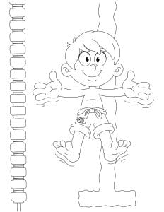 Coloring page of boy floating on his back in the pool